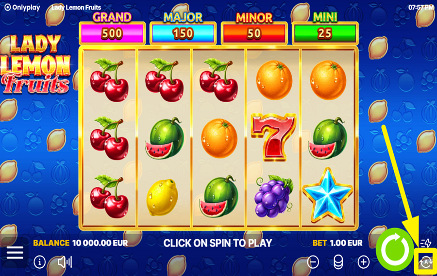 Lady Lemon Fruits INITIATE AUTOMATIC SPINS.