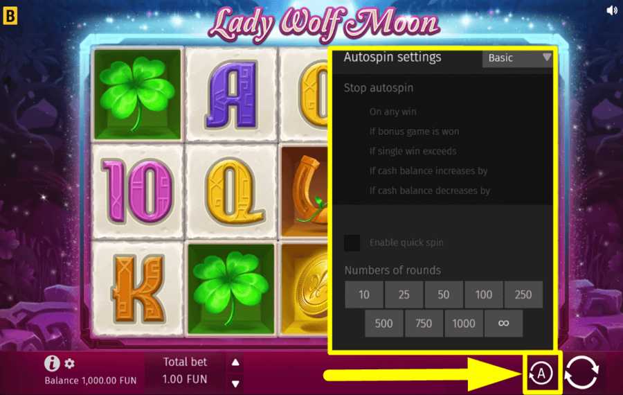 Lady Wolf Moon AUTOMATISCHE SPINS AKTIVIEREN.