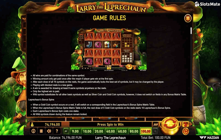 Larry the Leprechaun Scegli le linee di pagamento.
