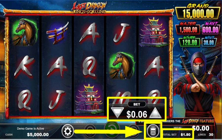 Last Dragon Rings of Fortune SELECT THE BET AMOUNT.
