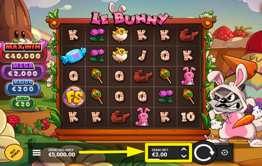 Le Bunny ADJUST THE TOTAL BET AMOUNT.