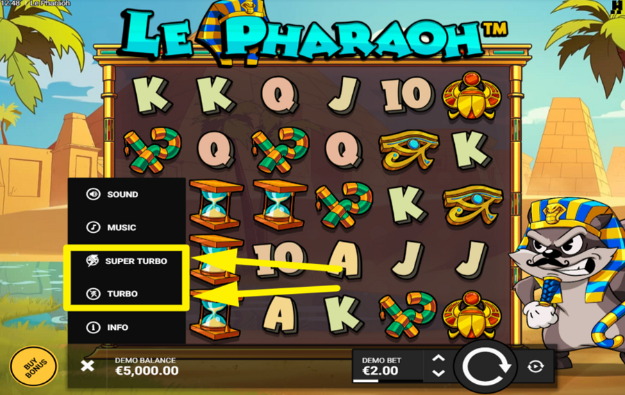 Le Pharaoh BESCHLEUNIGEN SIE DIE DREHUNGEN.