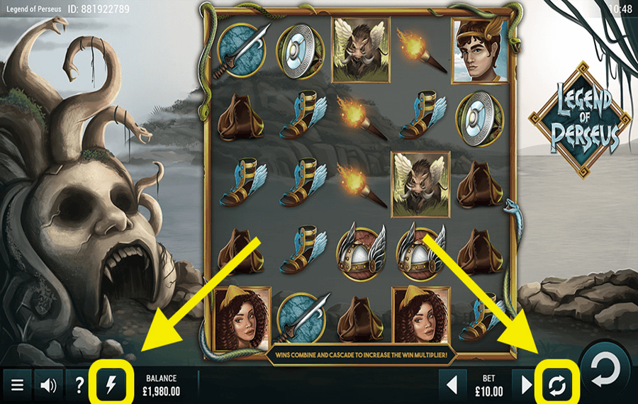 Legend of Perseus Utilizzando le funzionalità opzionali “Autoplay” e “Turbo”.