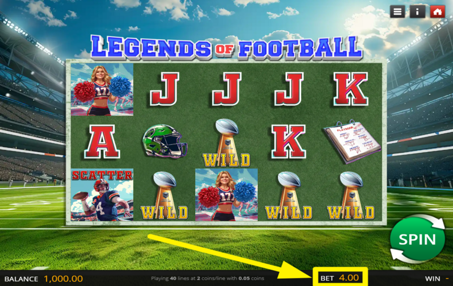 Legends of Football WÄHLEN SIE DEN GESAMTEN EINSATZ.