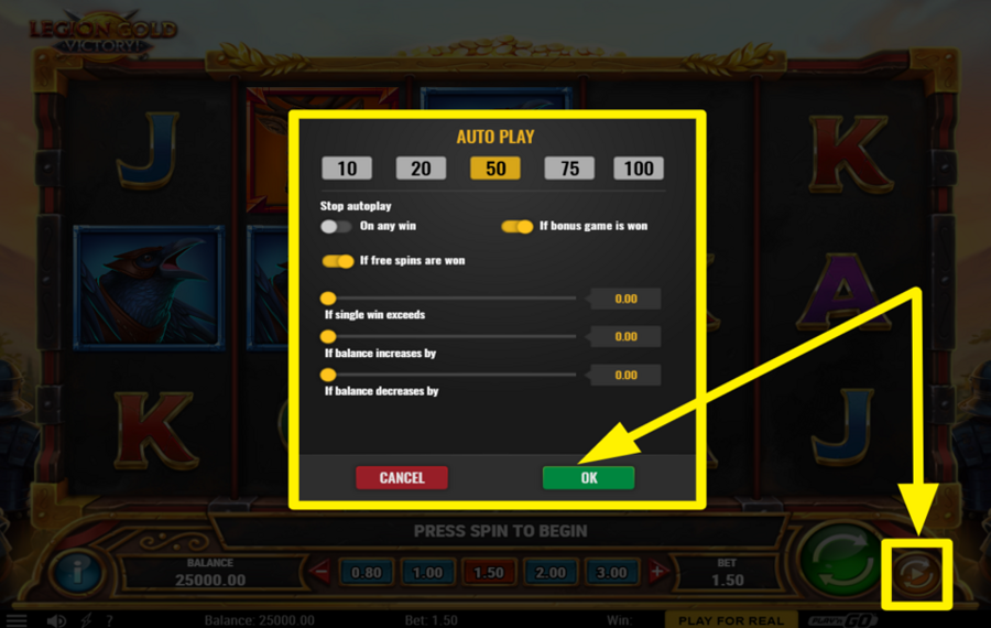 Legion Gold Victory CHOISISSEZ LES TOURS AUTOMATIQUES.