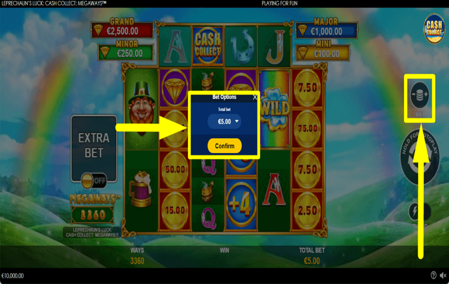 Leprechauns Luck Cash Collect Megaways ASSEGNARE UN IMPORTO DI SCOMMESSA.