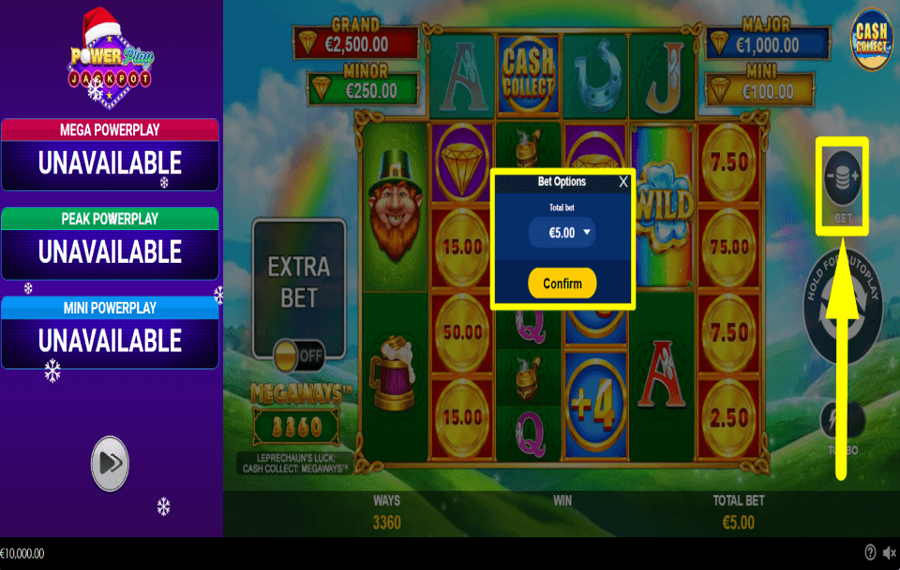 Leprechauns Luck Cash Collect Megaways PowerPlay Jackpot WÄHLEN SIE IHREN EINSATZ.