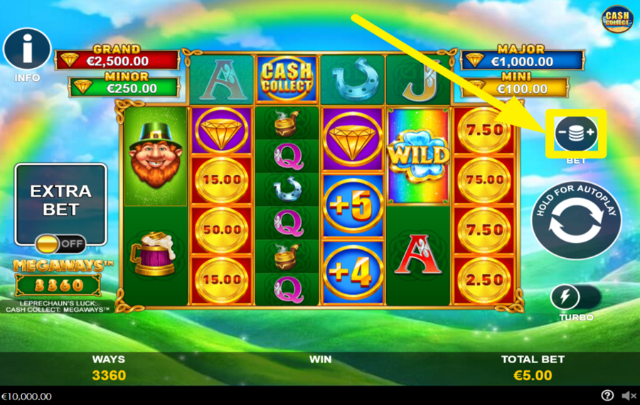 Leprechauns Luck Mega Cash Collect СКОРРЕКТИРУЙТЕ СУММУ СТАВКИ.