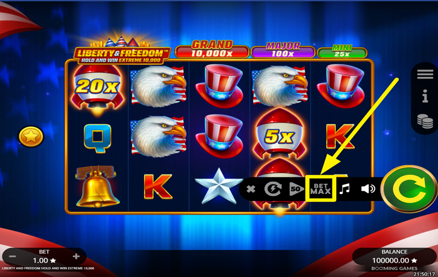 Liberty and Freedom Hold and Win Extreme 10000 УСТАНОВИТЕ МАКСИМАЛЬНЫЙ ЛИМИТ СТАВКИ.