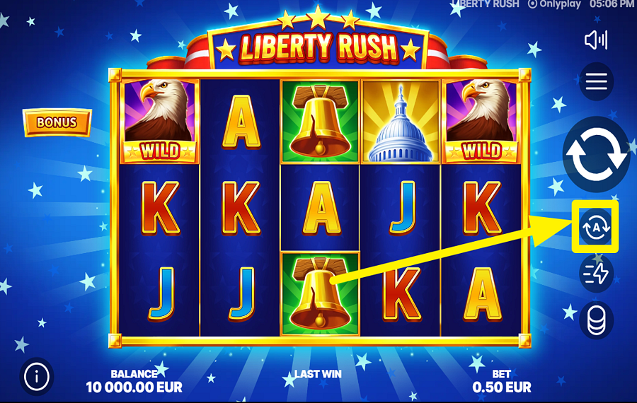 Liberty Rush INITIATE AUTOMATIC SPINS.