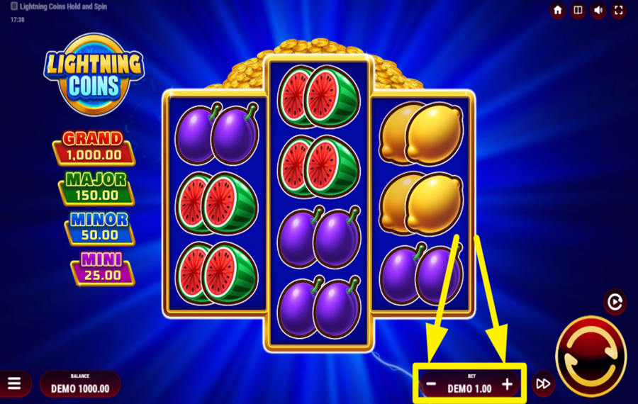 Lightning Coins Hold and Spin ОПРЕДЕЛИТЕ СВОЮ СТАВКУ.