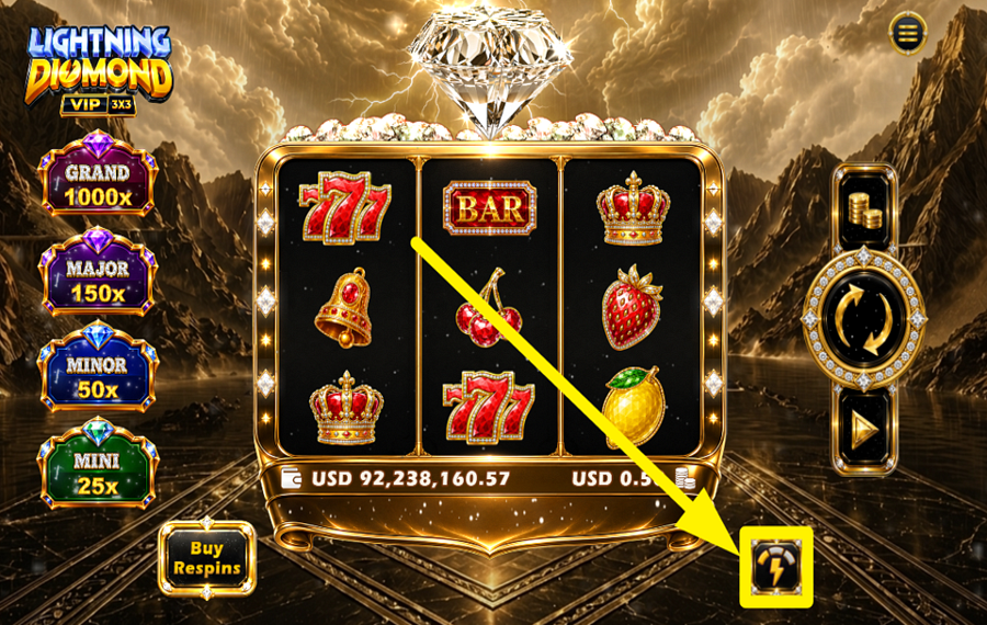 Lightning Diamond VIP Hold and Win 3x3 ゲームのスピードを上げよう。