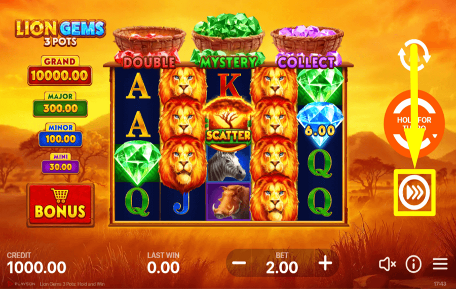 Lion Gems 3 Pots Hold and Win BESCHLEUNIGEN SIE DAS SPIEL.