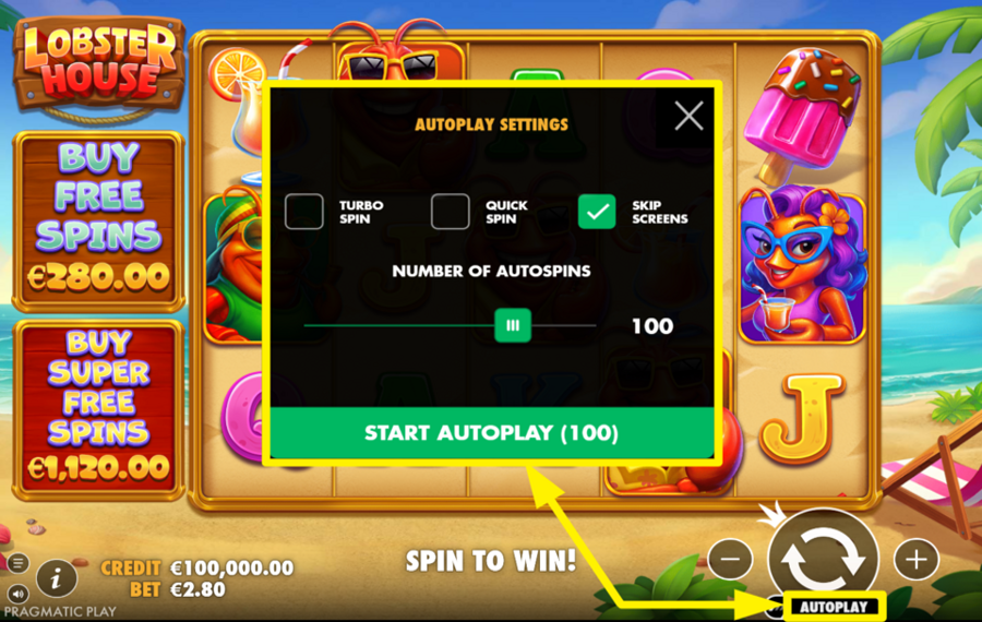 Lobster House CHOOSE AUTOMATIC SPINS.