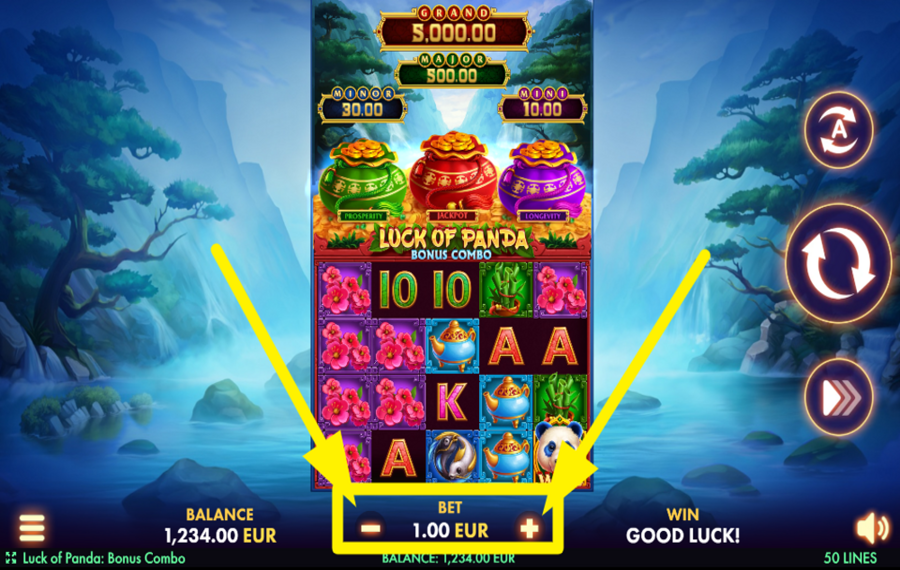 Luck of Panda Bonus Combo SELECT YOUR BET AMOUNT.