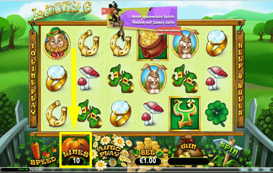 Lucky 6 AJUSTEZ LES LIGNES DE PAIEMENT.