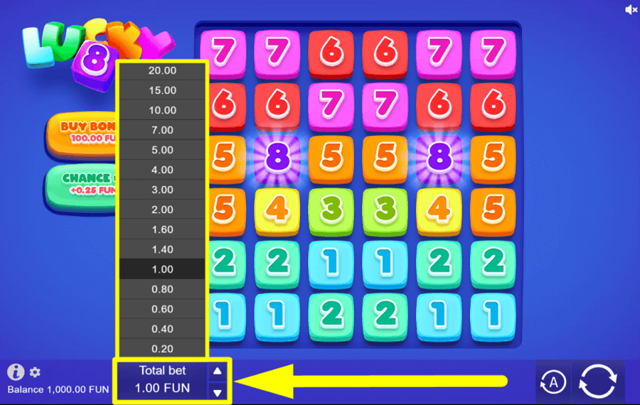 Lucky 8 Merge Up НАЗНАЧИТЕ СУММУ СТАВКИ.