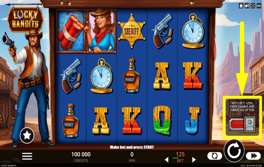 Lucky Bandits SELECT THE ANTE BET.