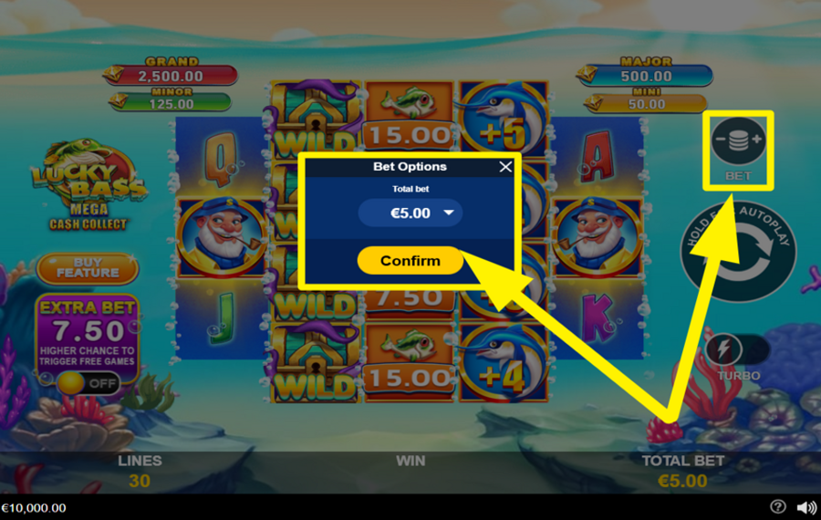 Lucky Bass Mega Cash Collect Geben Sie Ihren Einsatz an.