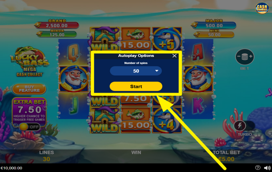 Lucky Bass Mega Cash Collect AUTOMATISCHES SPINNEN AKTIVIEREN.