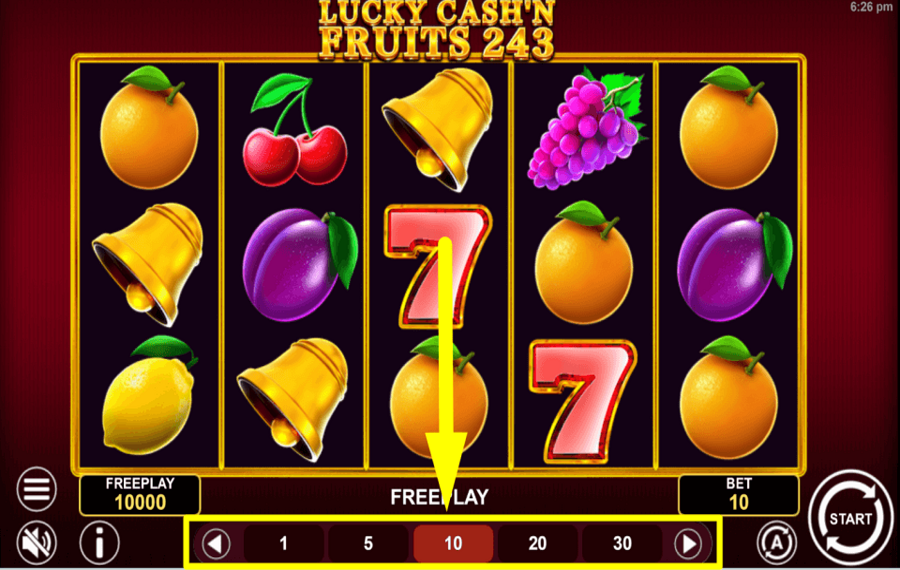 Lucky Cash n Fruits 243 SELECT YOUR TOTAL BET.