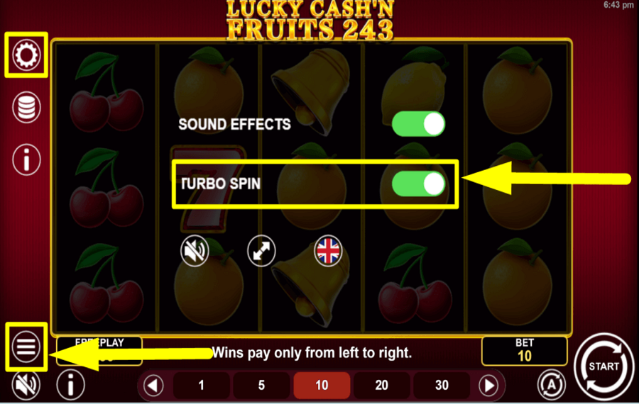 Lucky Cash n Fruits 243 ACTIVATE TURBO MODE.