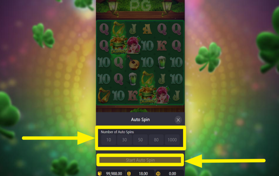 Lucky Clover Lady INITIATE AUTOMATIC SPINS.