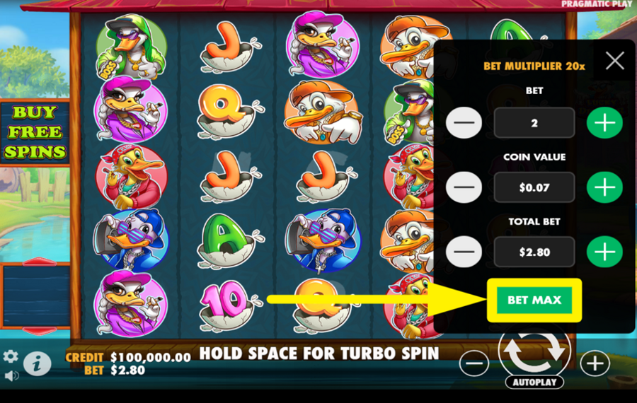 Lucky Ducker ALLOCATE THE MAXIMUM BETTING AMOUNT.
