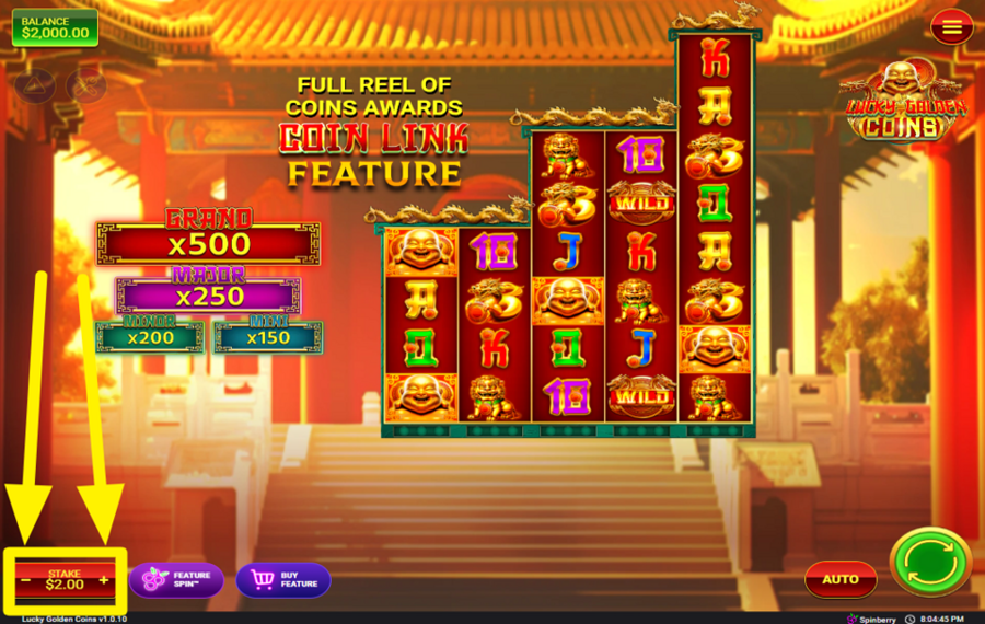 Lucky Golden Coins CHOOSE THE TOTAL BET.
