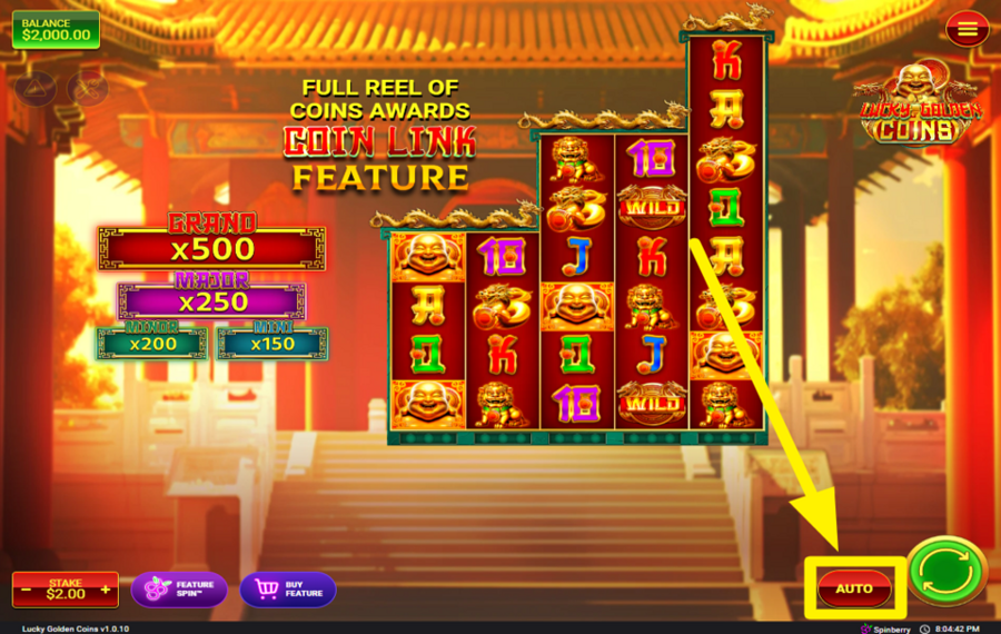 Lucky Golden Coins SPIN THE REELS AUTOMATICALLY.