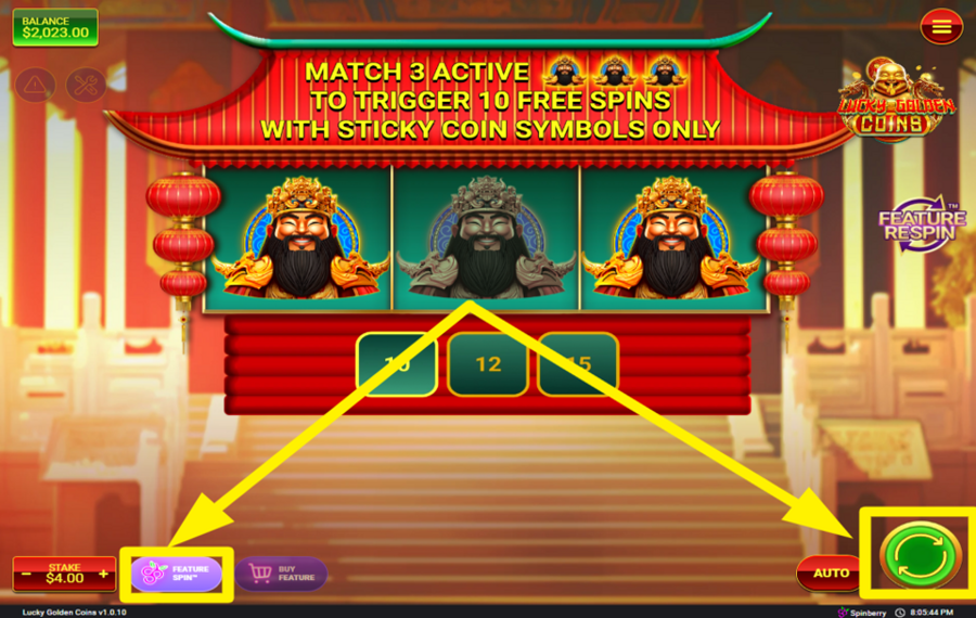 Lucky Golden Coins ENGAGE FEATURE SPIN.
