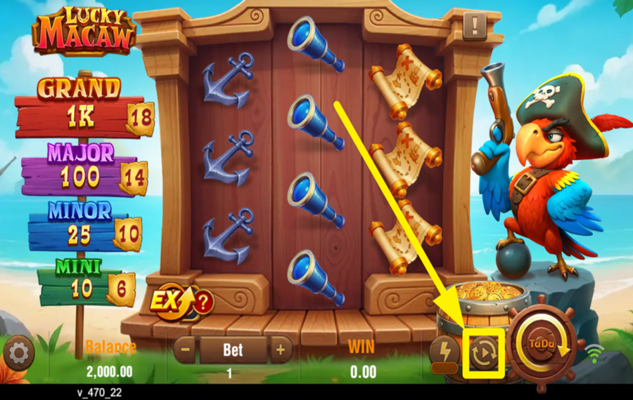 Lucky Macaw ЗАПУСТИТЬ АВТОМАТИЧЕСКИЕ ВРАЩЕНИЯ.