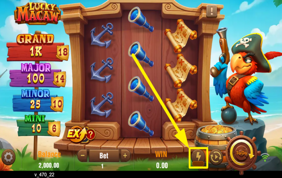 Lucky Macaw Ускорьте вращение.