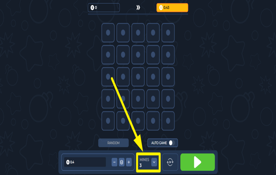 Lucky Mines SET THE NUMBER OF MINES.