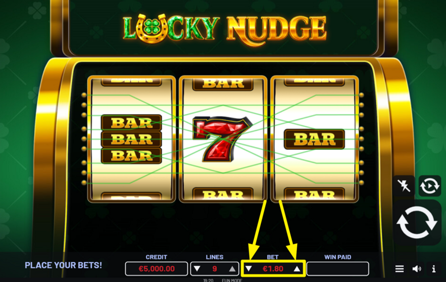 Lucky Nudge ОПРЕДЕЛИТЕ ОБЩУЮ СУММУ СТАВКИ.
