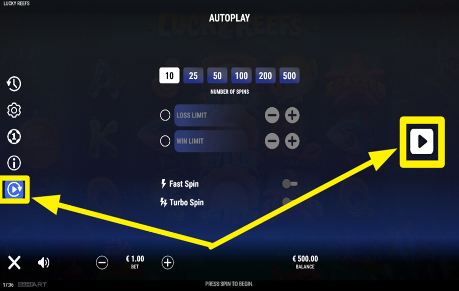 Lucky Reefs AVVIA SPIN AUTOMATICI.