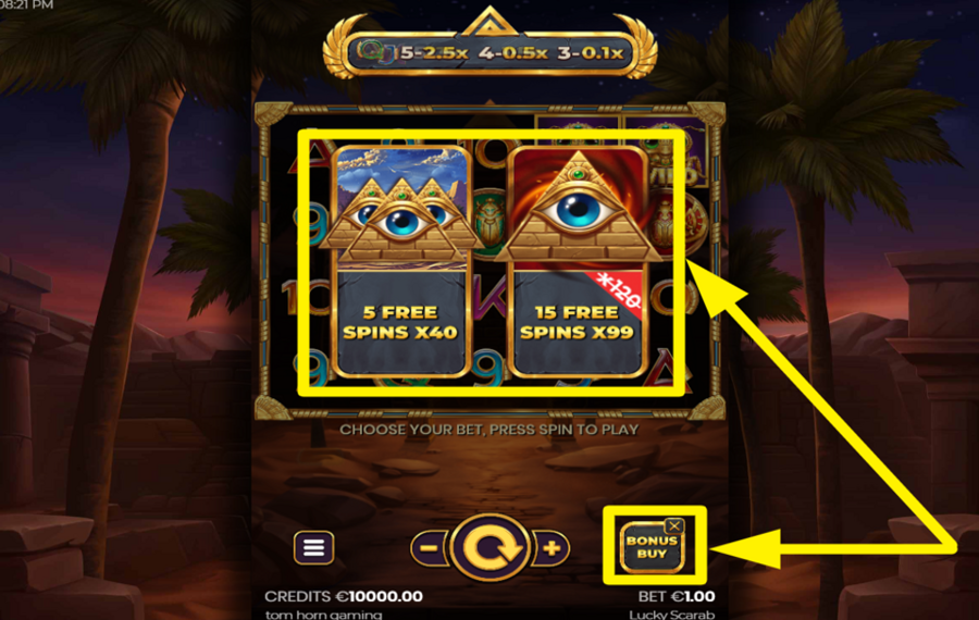 Lucky Scarab PICK A BONUS SPINS PACKAGE.