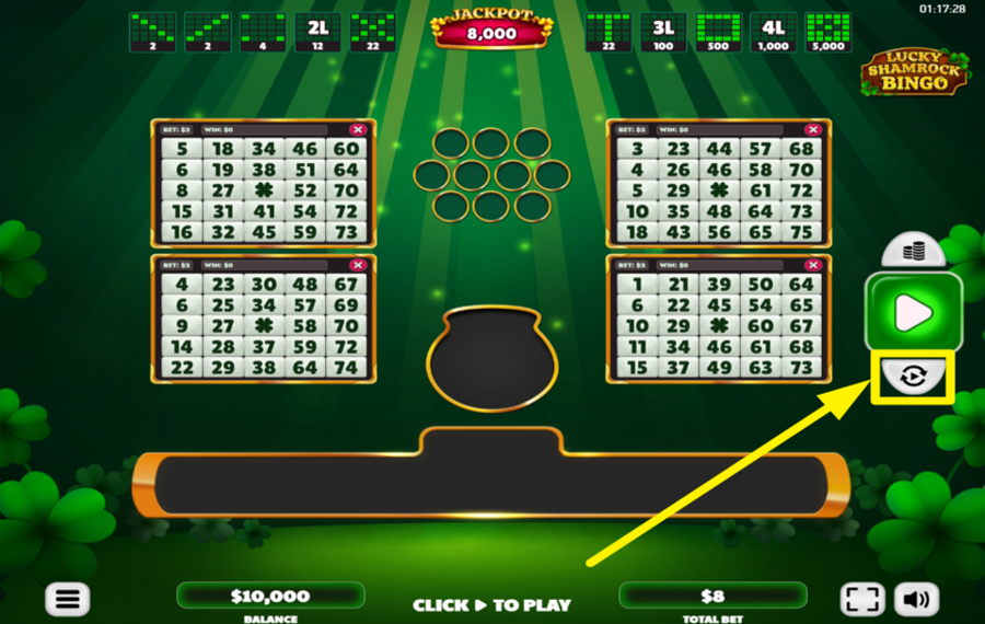 Lucky Shamrock Bingo ACTIVER LA LECTURE AUTOMATIQUE.