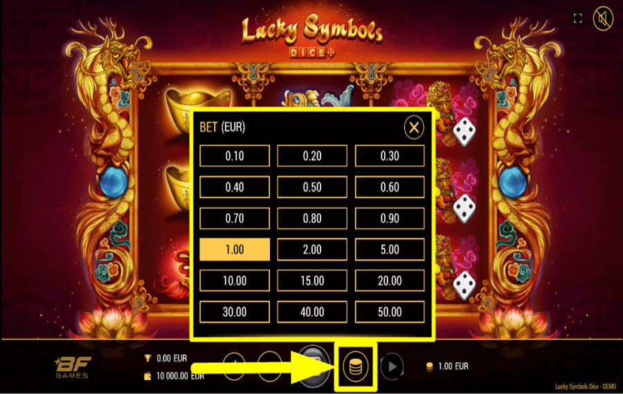 Lucky Symbols Dice ВЫБЕРИТЕ СУММУ СТАВКИ.