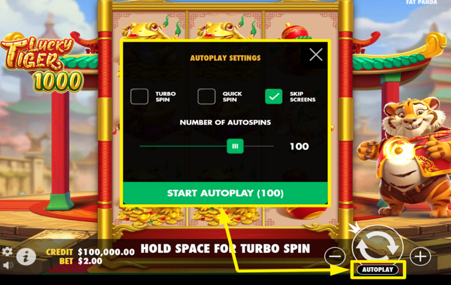Lucky Tiger 1000 TURN ON AUTOMATIC PLAY.