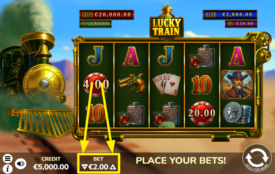 Lucky Train ОПРЕДЕЛИТЕ ОБЩУЮ СУММУ СТАВКИ.