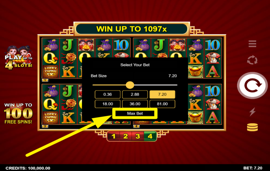 Lucky Twins 5X 4Tune Reels ÉTABLIR LA LIMITE DE MISE LA PLUS ÉLEVÉE.