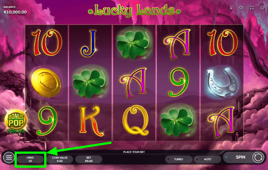 Lucky Lands Выберите линии выплат. 