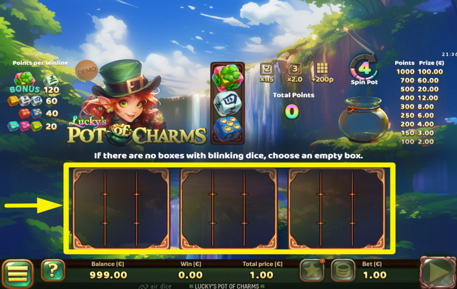 Luckys Pot of Charms POSIZIONA I DADI.