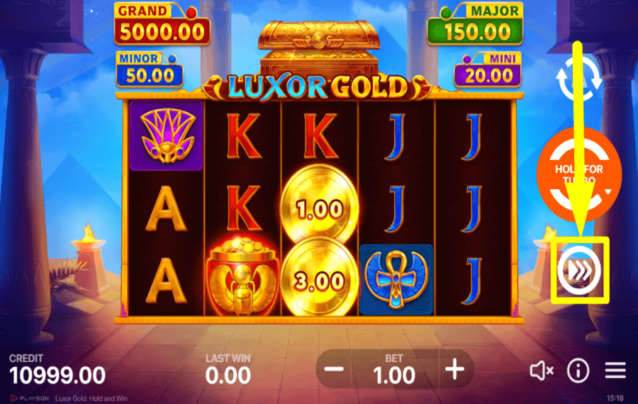 Luxor Gold Hold and Win CONTROL GAME SPEED.