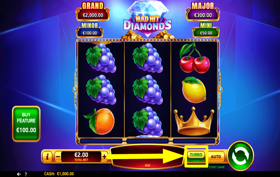 Mad Hit Diamonds CONTRÔLEZ LA VITESSE D'ESSORAGE.