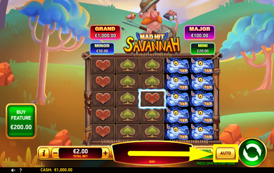 Mad Hit Savannah INICIAR GIROS AUTOMÁTICOS.