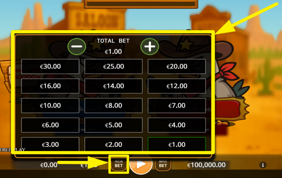 Mad West Chicken AJUSTER LE MONTANT DE LA MISE.