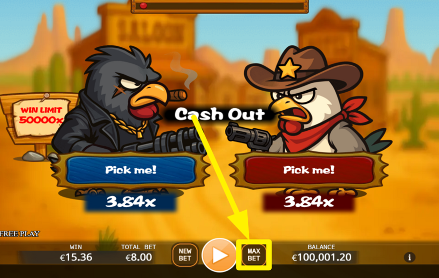 Mad West Chicken ÉTABLIR LE MONTANT MAXIMUM DES MISES.