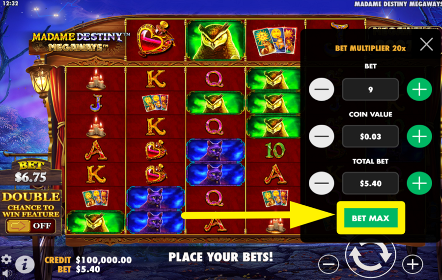 Madame Destiny Megaways SELECT THE TOP BETTING OPTION.